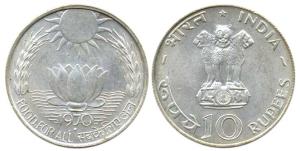 Food for All, Silver, Rupees 10, 1970. Extremely Fine.