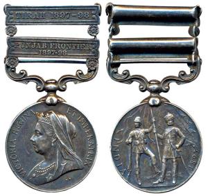 India Medal, Victoria, Silver, Punjab Frontier and Tirah, two bars, awarded to 1222 Havald