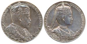 Coronation Medal of Edward VII, Silver, Bust of the Emperor to right on obv; bust of the Q