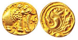 Western Gangas, Gold, Gajapati Pagoda, obv. caparisoned elephant to right chewing sugarcan