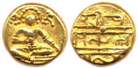 Vijayanagar Empire, Krishnadevaraya, Gold, Pagoda, Lord Vishnu seated on obv, Nagri legend