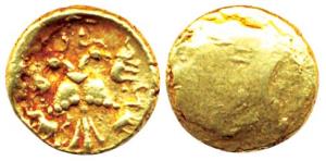 Vijayanagar Empire, Achyutaraya, Gold, ½ Pagoda, Gandabheranda (double-headed eagle) on ob