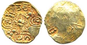 Kalachuris of Kalyan, Gold, Gadyana, period of Bijjala (c. 12th century AD), a lion punche