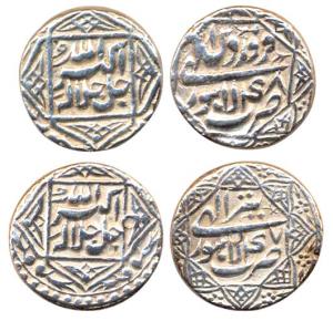 Akbar, Silver (2), Rupee, Lahore Mint, Allahu Akbar on obv., ornamental borders on both si