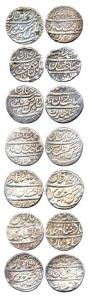 Muhammad Shah, Silver (7), Rupee, Kora and Shahjahanabad Mints. Fine to About Very Fine. (
