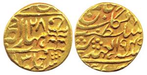 Man Singh, Gold, Mohur, with the name of George VI, Sawai Jaipur Mint, AH 1945/28. Very Fi