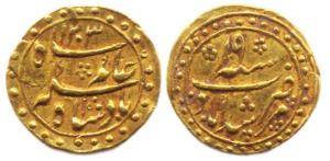Murshidabad Mint, Gold, 0.78 g, 1/16 Mohur, in the name of Shah Alam II, AH 1203/19 (Prid 