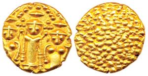 Three-Swami, Gold, Pagoda, three figures representing Lord Balaji and two of his wives, Sh