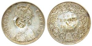 Victoria Empress, Silver, Rupee, 1884, counter marked PM for Port Mozambique with crown on