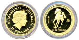 Australia, Year of the Horse, 2002, $ 25, Lunar Series, Gold, 7.77 g. Proof, in original b