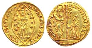 Austria, Gold, 3.45 g, Ducat, 19th century, Christ on obv and two figures on rev. Very Fin