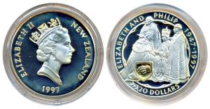 New Zealand, 50th Wedding Anniversary of Queen Elizabeth and Prince Phillip, Silver, $20, 