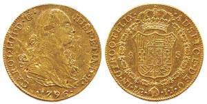 Peru, Gold 8 Escudos, bust of Charles IV, 1796, Lima Mint, 27.06 g (KM 101). Few dings on 