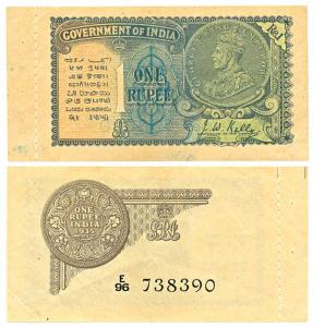 George V, Rupee 1, 2nd issue, 1935, signed J. W. Kelly, with booklet margin, (Jhun #2.1A).