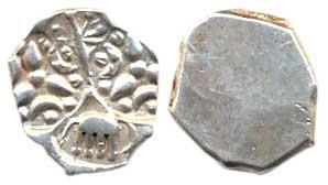 Punch-marked coins, Chindwara Region, Silver, 1.71 g, ½ Karshapana, four-symbols on obv. w