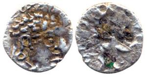 Satavahanas, Madhariputa Siri Pulumavi, Silver, 0.46 g, ¼ Karshapana, bust of the king to 