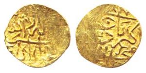 Akbar, Gold, 1/10 Mohur, Mintless but issued at Badakshan (KM 700.2). Fine, Scarce.