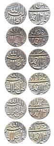 Akbar, Silver (6), Rupee, Ahmedabad Mint, Allahu Akbar on obv., 6 different Months: Bahman