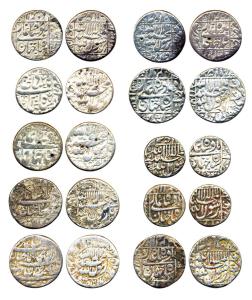 Shah Jahan, Silver (10), Rupee (8), Ahmedabad, Lahore, Multan and Surat Mints; ½ Rupee (2)