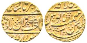 Muhammad Akbar II, Gold, Mohur, Shahjahanabad Mint, RY 3, an umbrella as a mint mark on ob