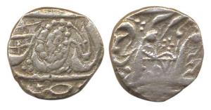 Derajat, Silver, Rupee, decorated leaf on obv, VS 1896 (KM 120.2). Fine+, Rare.