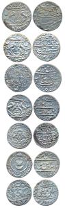 Assorted lot of Silver (7), Rupee, 6 different rulers and all different varieties. Fine+ t