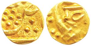 Khande Rao, Gold, ¼ Mohur, 2.6 g, Sena khas khel bahadur, initial kha in Nagari (variant o