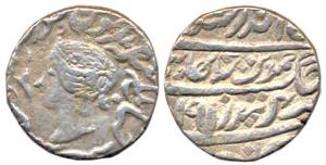 Jaswant Singh, Silver, Rupee, with the name and portrait of Queen Victoria, katar on the l