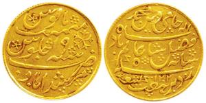 Murshidabad Mint, Gold, 13.2g, Heavy Mohur, in the name of Shah Alam II, AH 1202/19, struc
