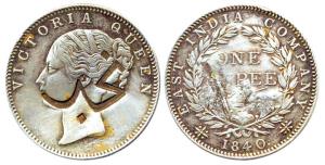 Victoria Queen, Silver, Rupee, 1840, continous legend, counter-marked in Arabic Nejad (Sul