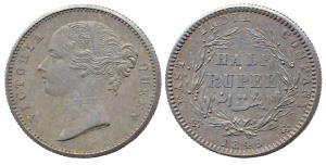 Victoria Queen, Silver, ½ Rupee, 1849 Pattern, divided legend. Uncirculated, Extremely Rar