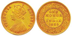 Victoria Empress, Gold, Mohur, 1889. Very Fine+, Very Rare.
