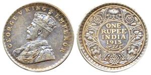 George V, Silver, Rupee, 1913, Bombay Mint, Error, off-centre striking, partly milled and 