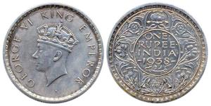 George VI, Silver, Proof Rupee, 1938, Type I effigy or ’high relief’ head, Calcutta Mint, 