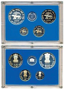Proof Set, 1985, Reserve Bank of India, 50 paise to Rupees 100, Bombay Mint. Within origin