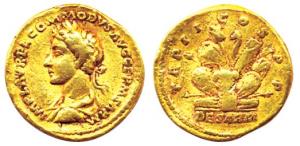 Roman Empire, Commodus, AD 171, Gold, Aureus, laurate and draped portrait of the emperor t