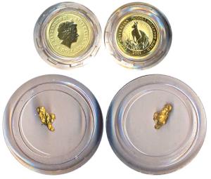 Australia, 150th Anniversary of the Australian Gold Rush, 2001, nugget and $5 gold coin wi