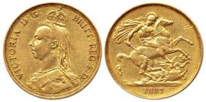 Great Britain, Victoria, Gold 16 g., 2 Pounds, 1887, (KM 768). About Very Fine, Scarce.