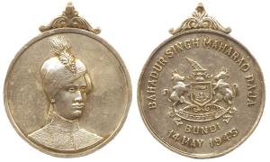 Bundi, Bahadur Singh, Silver, bust of the king on obv.; crest in the centre, dated 14 May 