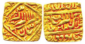 Akbar-type, Gold, Square Token, 5.55 g, weight of a ½ Mohur, stylization that of a Akbar g