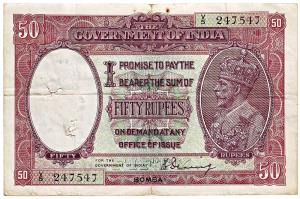 George V, Rupees 50, Bombay, 1930, signed H. Denning, (Jhun #9.1A). Very Fine, Extremely R