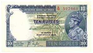 George VI, Rupees 10, 1st issue, 1938, signed J. B. Taylor, (Jhun #5.1). Extremely Fine.