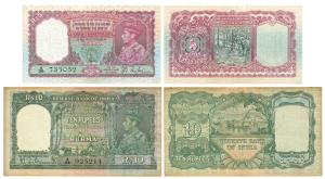 Burma, George VI, Rupees 5 and 10, 1st issue, 1938, signed J. B. Taylor, red and green col