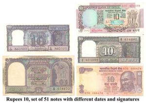Rupees 10, set of 51 notes, all different dates and signatures, (Jhun #4.1.1 —4.12.2). Ext