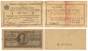 Ceylon, George VI, 25 Cents, 1949; German East Africa, Eine (One) Rupie, 1915, Very Fine+ 