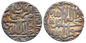 Akbar, Silver, Rupee, Agra Mint, Kalima type, AH 989. Nice toning, Very Fine.