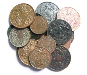 East India Company, Copper (16), ½ Anna, 1835 (9), ½ Anna, 1845 (2), ¼ Anna, 1835 (2), ½ P