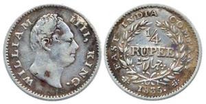 William IV, Silver, ¼ Rupee, 1851, Dug Out ’F’, 18 Berries. Fine+, Scarce.