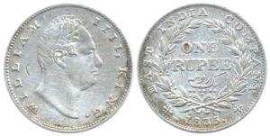 William IV, Silver, Rupee, 1835, obv B / rev II, R. S. incuse, 20 Berries. Fine.