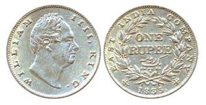 William IV, Silver, Rupee, 1835, Bombay Mint, obv B / rev II 20 Berries, no initial. Very 